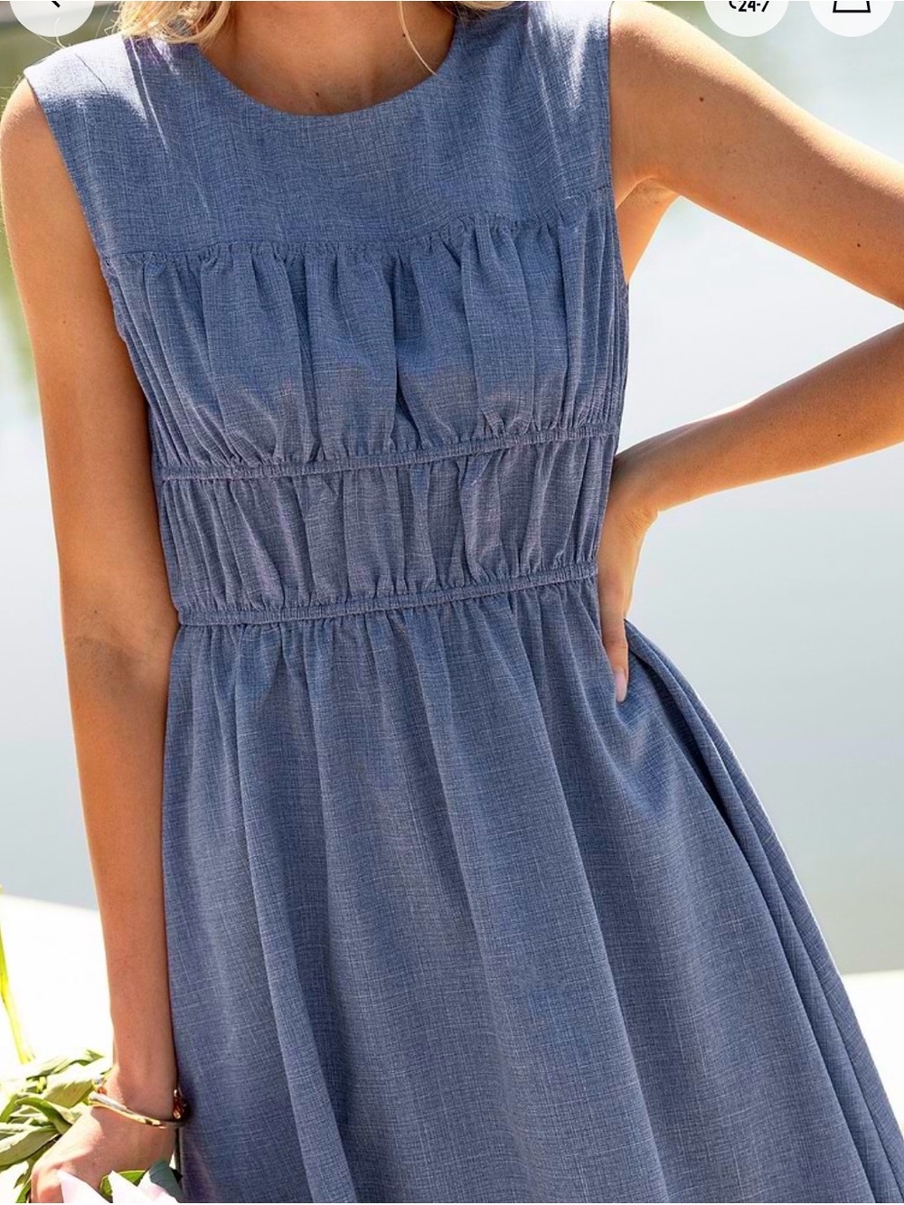 Cupshe Chambray Blue Sleeveless Smocked-Waist Dress - Picture 3 of 6